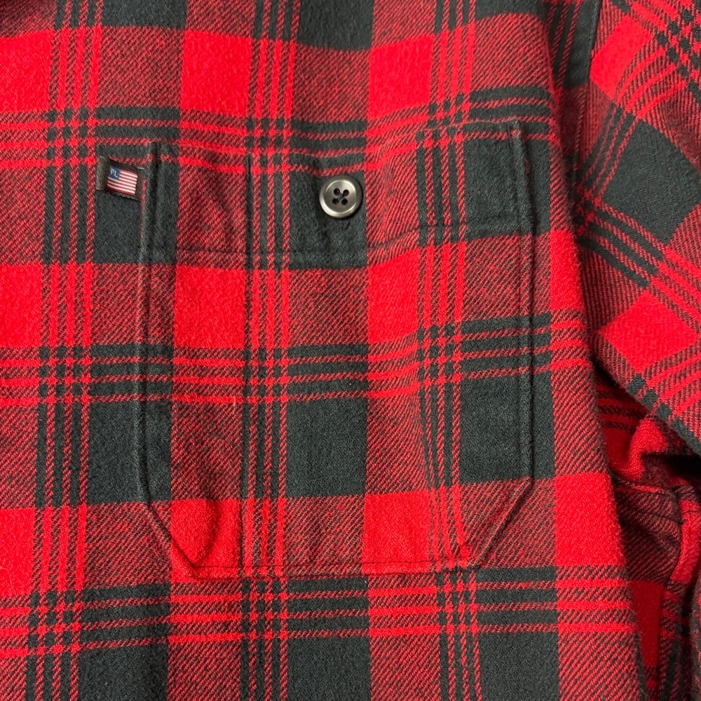 Vintage Polo Jeans Company Red and Black Plaid Men's Shirt - Picture 5 of 13